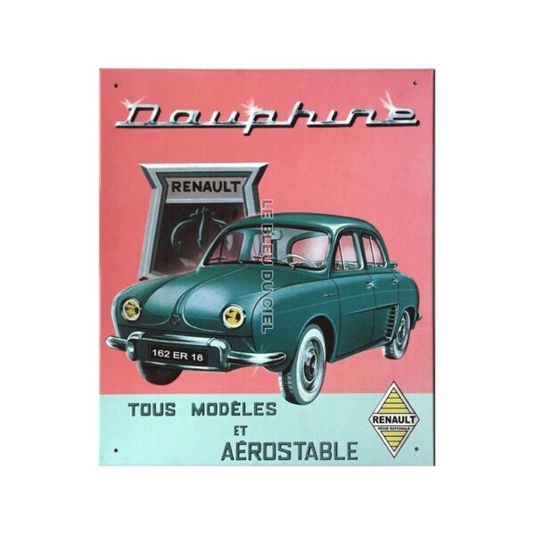 plaque métal publicitaire 28x32cm plate en relief : Renault Dauphine