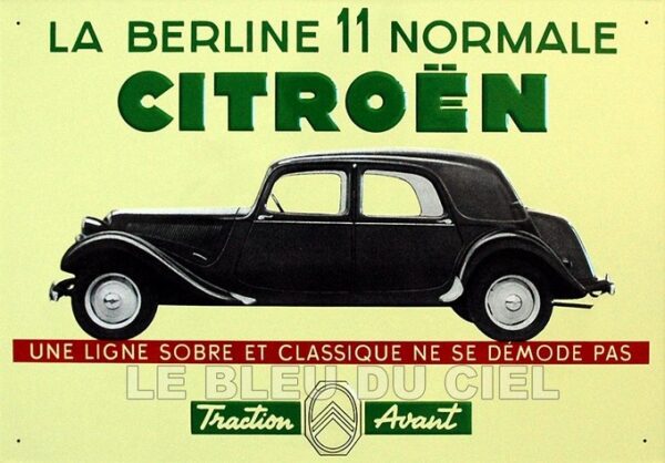 plaque métal publicitaire 28x40cm en relief : Citroën Traction 11 normale – Image 2
