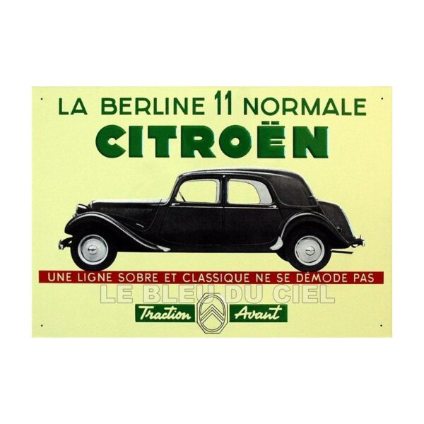 plaque métal publicitaire 28x40cm en relief : Citroën Traction 11 normale
