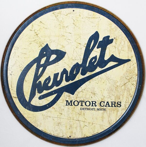 Plaque métal publicitaire diamètre 30 cm plate : CHEVROLET VINTAGE. – Image 2