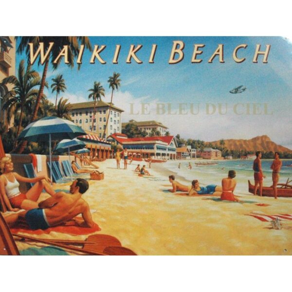 Plaque métal publicitaire 30x40cm plate : WAIKIKI BEACH.