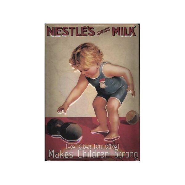 Plaque métal publicitaire 20x30cm bombée en relief : NESTLÉ'S SWISS MILK.