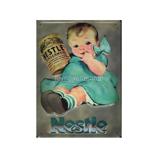 Plaque métal publicitaire 20x30cm bombée en relief : NESTLÉ