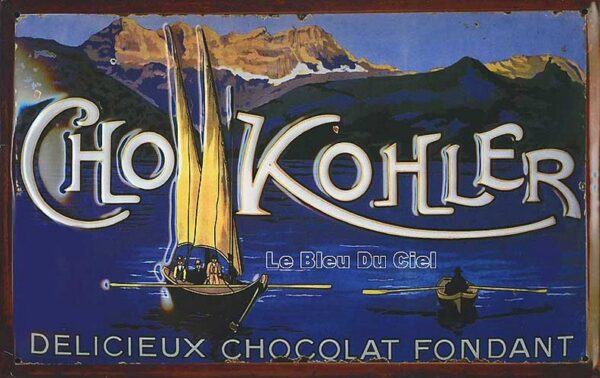 Plaque métal publicitaire 20x30cm bombée en relief : Chocolat KOHLER. – Image 2