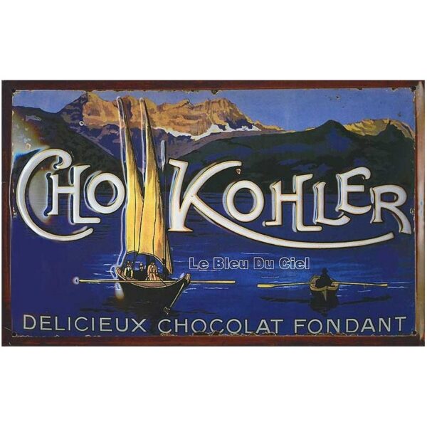 Plaque métal publicitaire 20x30cm bombée en relief : Chocolat KOHLER.