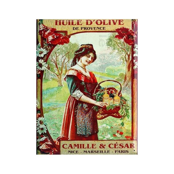 Plaque métal publicitaire 30x40cm plate : HUILE D'OLIVE CAMILLE & CÉSAR.
