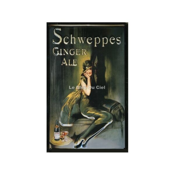 Plaque métal publicitaire 20x30cm bombée en relief : SCHWEPPES GINGER ALE