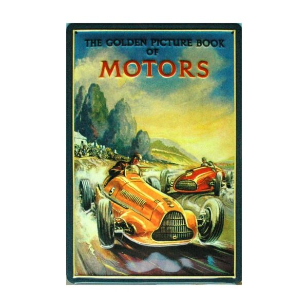 Plaque métal publicitaire 20x30cm bombée en relief : The Golden Picture Book of Motors.