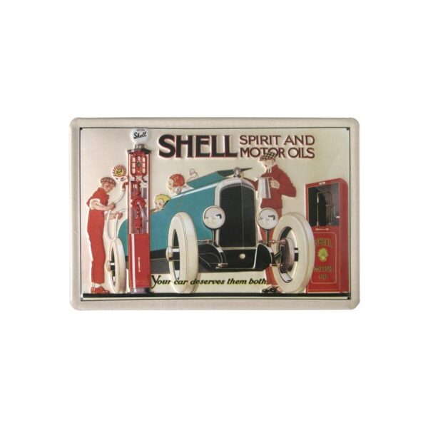 plaque métal publicitaire 20x30 cm bombée en relief : SHELL spirit and motors oils.