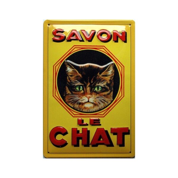 Plaque métal publicitaire 20x30cm bombée en relief : SAVON LE CHAT