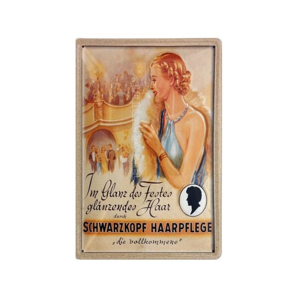 Plaque métal publicitaire 20x30cm bombée en relief : SCHWARZKOPF