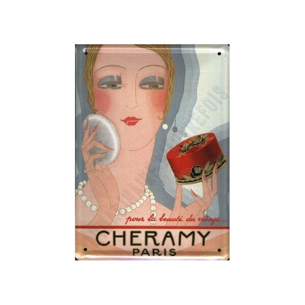 Plaque métal publicitaire bombée 30x40cm : POUDRE CHERAMY PARIS.