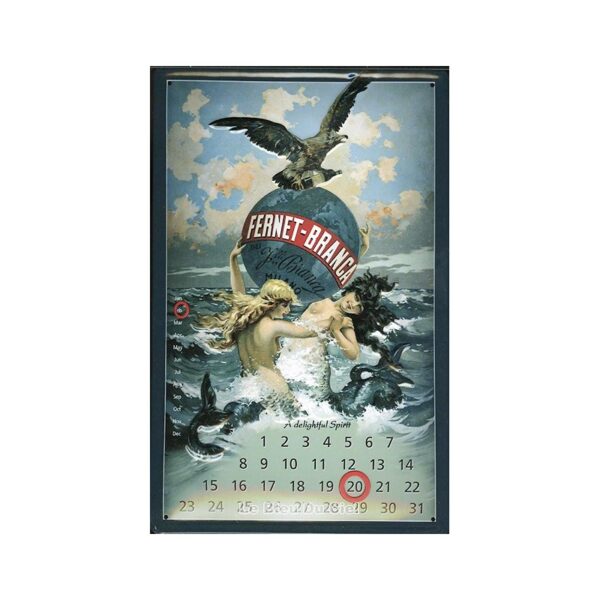 Calendrier métal publicitaire 20x30cm bombé en relief : Fernet-Branca.
