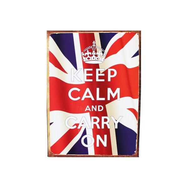 Plaque métal publicitaire 30x40cm plate : KEEP CALM AND CARRY ON.