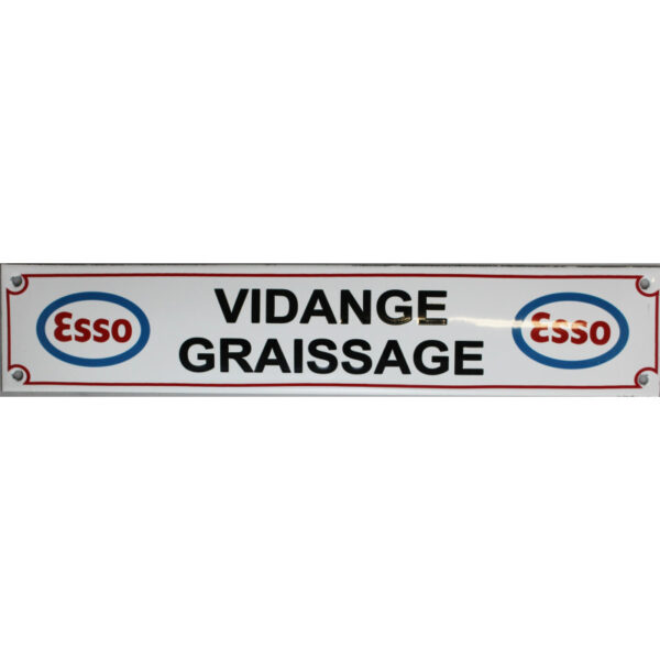 Plaque émaillée : VIDANGE GRAISSAGE ESSO