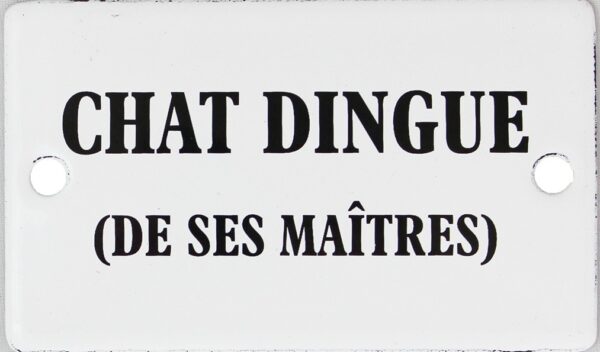 Plaque humoristique émaillée plate de 6x10cm : CHAT DINGUE. – Image 2