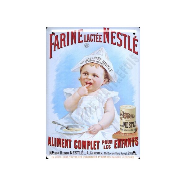 Plaque métal publicitaire 15x21cm plate : Farine Lactée Nestlé.