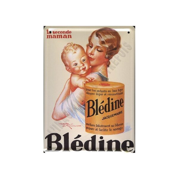 Plaque métal publicitaire 15x21cm bombée : Blédine Jacquemaire.