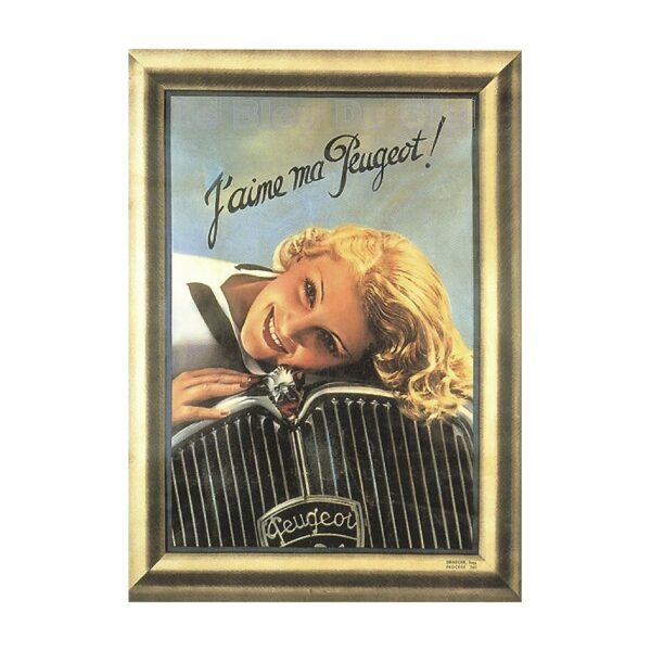 plaque métal publicitaire bombée 15 x 21cm : J'aime ma Peugeot.