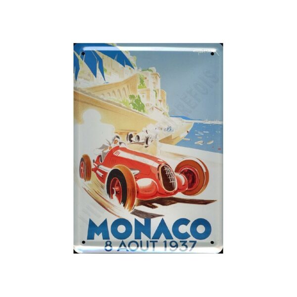plaque métal publicitaire plate 15 x 21cm : MONACO 8 AOÛT 1937.