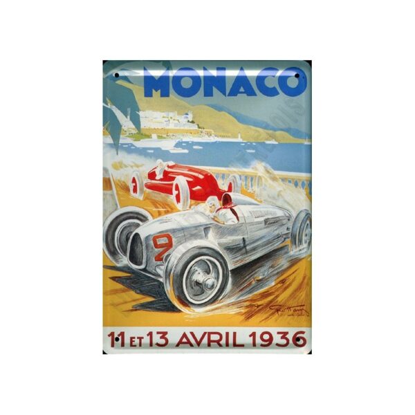 plaque métal publicitaire plate 15 x 21cm : MONACO 11 et 13 AVRIL 1936.