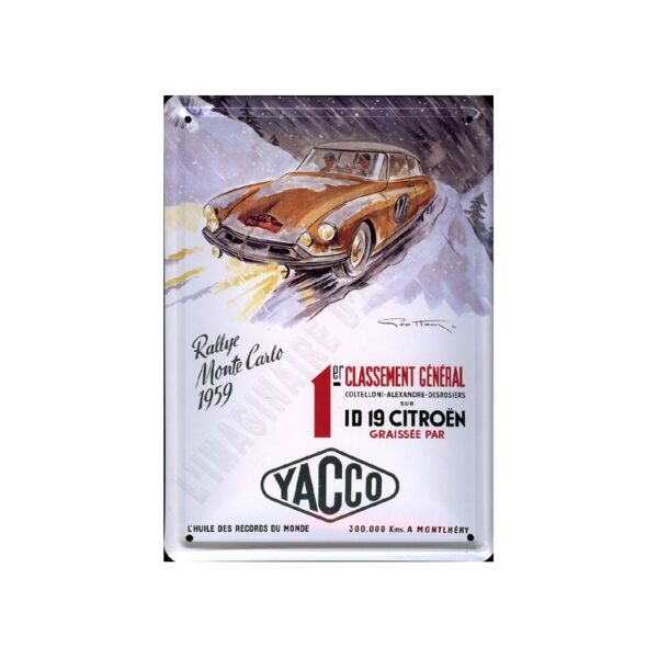 plaque métal publicitaire plate 15 x 21cm : DS Rallye de MONTE-CARLO 1959.