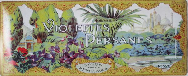 Plaque métal publicitaire 11 x 27 cm bombée : Savon VIOLETTES PERSANES – Image 2