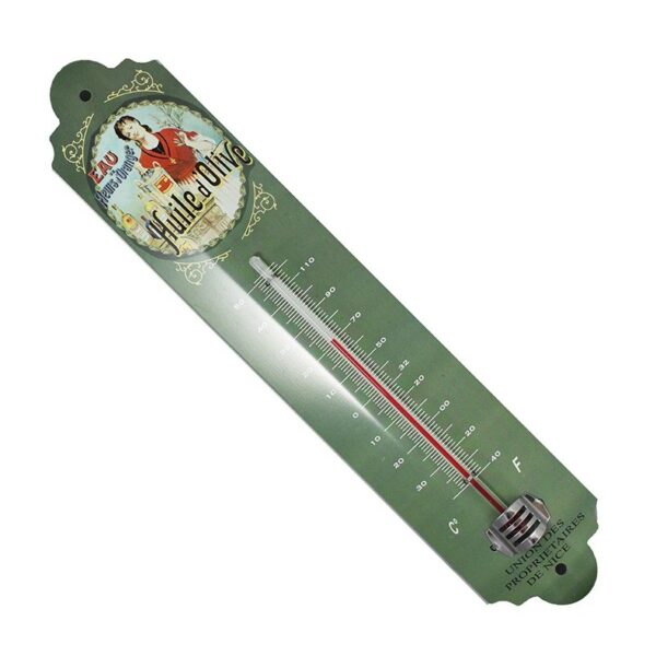 Thermomètre métal bombé hauteur 30 cm : HUILE D'OLIVE.