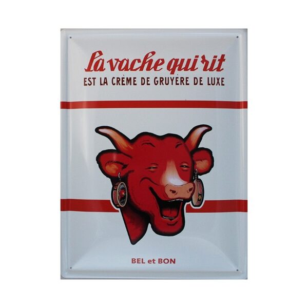 Plaque métal publicitaire 30x40cm bombée : VACHE QUI RIT BEL ET BON.
