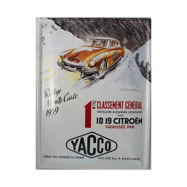 Plaque métal publicitaire bombée 30 x 40 cm : ID 19 Citroën Rallye Monte-Carlo 1959