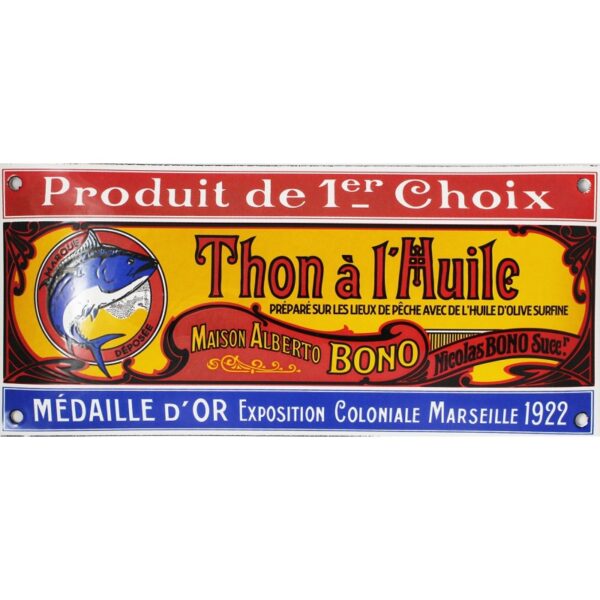 Plaque émaillée : THON A l'HUILE BONO