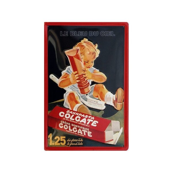 Plaque métal publicitaire 20x30 cm bombée en relief : Dentifrice Colgate