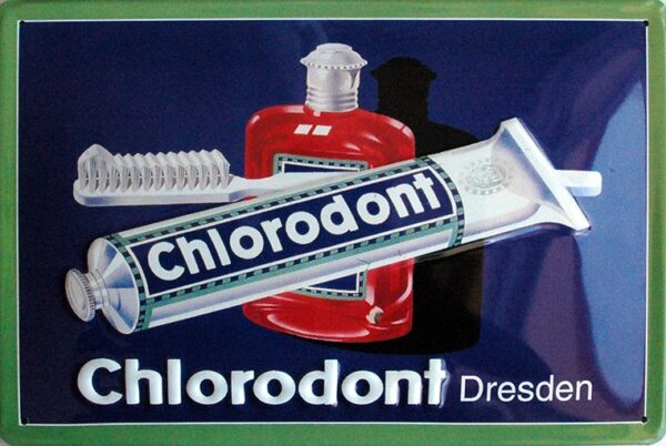 Plaque métal publicitaire 20x30cm bombée en relief : Dentifrice Chlorodont – Image 2
