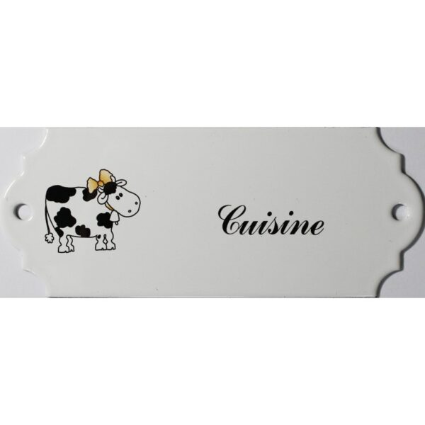 Plaque de porte émaillée décor vache : Cuisine