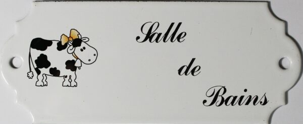 Plaque de porte émaillée décor vache : Salle de bains – Image 2