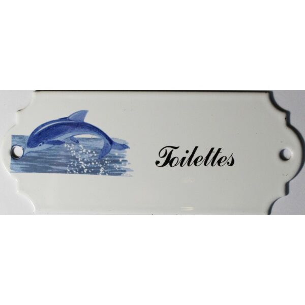 Plaque de porte émaillée décor dauphin : Toilette
