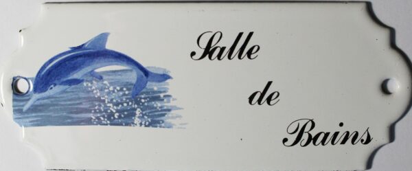 Plaque de porte émaillée décor dauphin : Salle de Bains – Image 2
