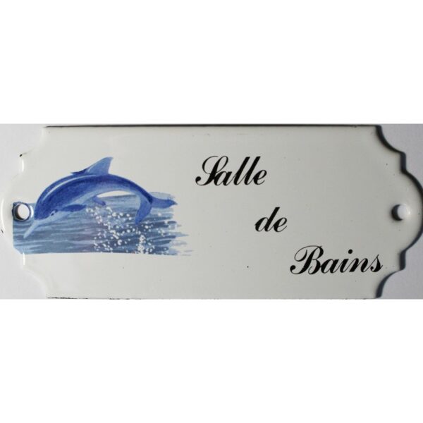 Plaque de porte émaillée décor dauphin : Salle de Bains