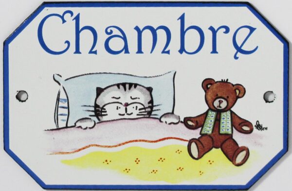 Plaque de porte émaillée plate de 10,5 x 7cm décor Chats : CHAMBRE. – Image 2