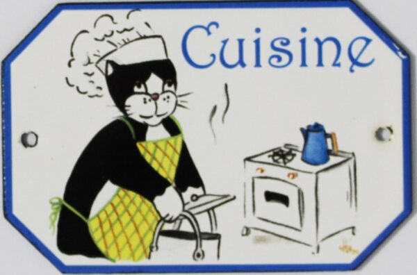 Plaque de porte émaillée plate de 10,5 x 7cm décor Chats : CUISINE. – Image 2