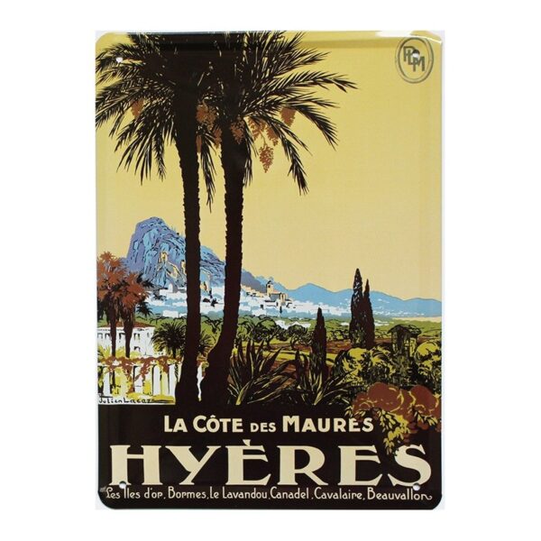 Plaque métal publicitaire 15x21cm Bombée : Hyères La Côte des Maures