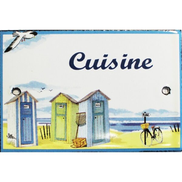 Plaque de porte émaillée plate de 10,5 x 7cm décor plage : CUISINE