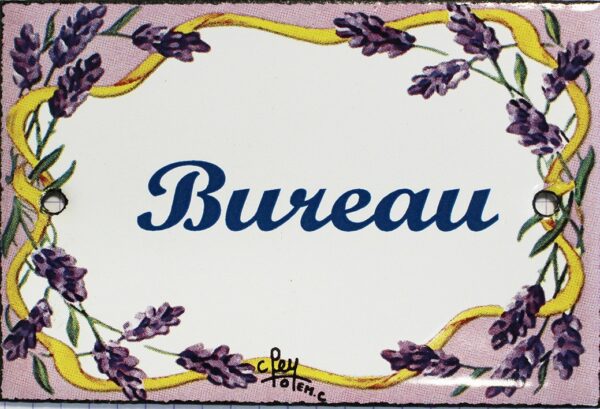 Plaque de porte émaillée plate de 10,5 x 7cm décor lavandes : BUREAU. – Image 2