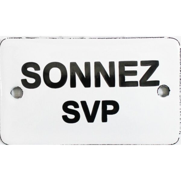 Plaque de service émaillée bombée 6 x 10 cm : SONNEZ SVP