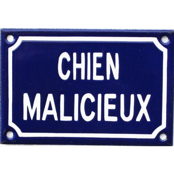 plaque humoristique émaillée 10x15cm : CHIEN MALICIEUX