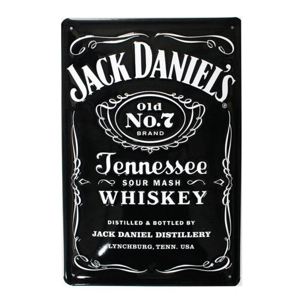 Plaque métal publicitaire 20x30cm bombée en relief : Jack Daniel's Tennessee.