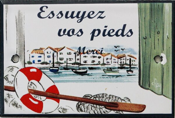 Plaque de porte émaillée plate de 10,5 x 7cm décor Port : ESSUYEZ VOS PIEDS. – Image 2