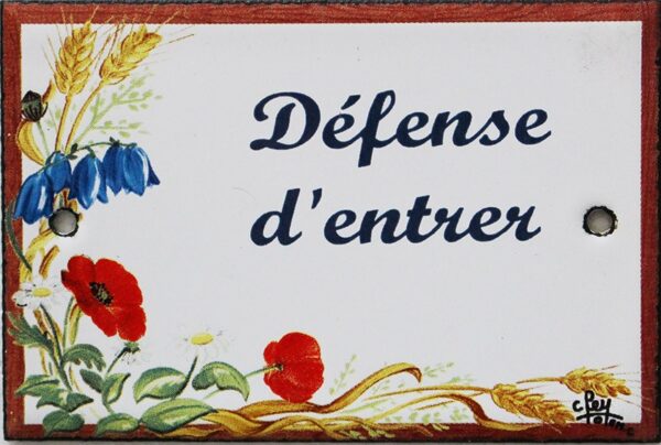 Plaque de porte émaillée plate de 10,5 x 7cm décor Fleurs des champs : DÉFENSE D'ENTRER. – Image 2