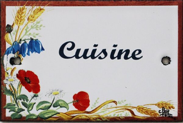 Plaque de porte émaillée plate de 10,5 x 7cm décor Fleurs des champs : CUISINE. – Image 2