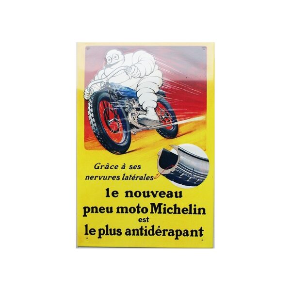 Plaque métal publicitaire 27x40cm plate en relief : MICHELIN LE NOUVEAU PNEU...